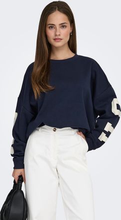 Only Sweatshirt ONLY ONLSWEAT L/S BACK/SLEEVE PRINT SWT NOOS, Damen, Gr. XS, blau (night sky detail:birch houston print), Sweatware, Obermaterial: 60% Baum