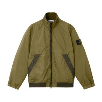 Stone Island Light Jackets, male, Green, Size: M Stand Collar Jacket