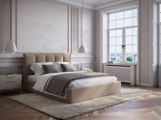 Vente-Unique Letto con contenitore 160 x 200 cm con testata letto impunture verticali Tessuto Tortora - KILACLO