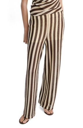 Mango Stripe Open Stitch Knit Pants in Brown at Nordstrom, Size X-Large