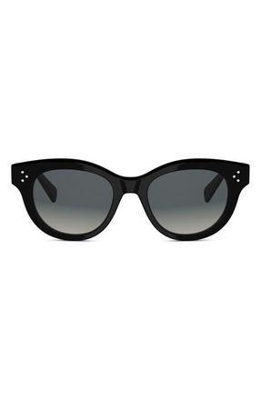 Celine 3 Dots 51mm Round Sunglasses in Shiny Black /Gradient Smoke at Nordstrom