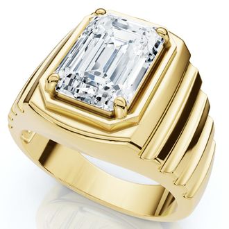 Pompeii3 Mens Certified 4Ct Emerald Cut Diamond Ring Ridged Gold Band Lab Grown