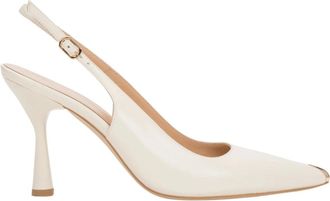 Estro & Luminara Schoenen, Dames, Beige, 40 EU, Leer, Slingback Pumps met Goudkleurige Puntige Neus