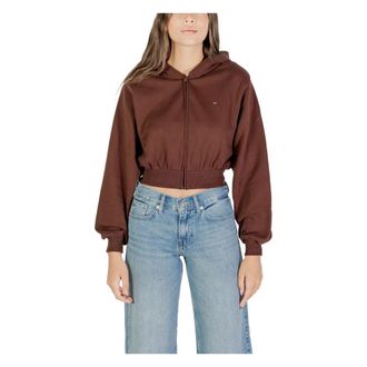Tommy Jeans Zip-throughs, female, Brown, Size: XS Cropped Flag Hoodie