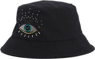 Kurt Geiger Evil Eye Embellished Bucket Hat in Black at Nordstrom Rack