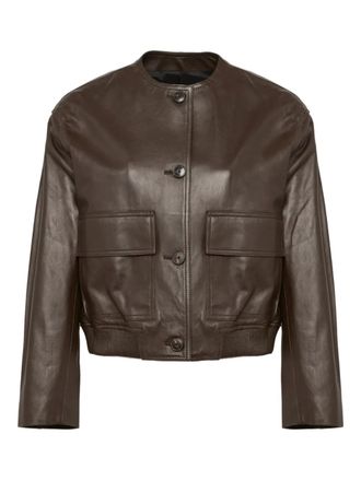 Yves Salomon leather jacket - women - Lamb Skin/Organic Viscose/Polyester - 40 - Brown