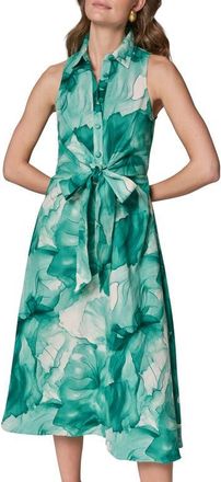 DKNY Floral Print Linen Blend Midi Dress in Lawn Multi at Nordstrom, Size 16