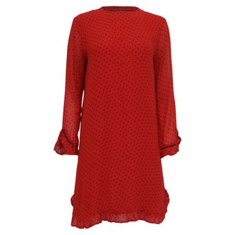 Ganni Ganni Mullin Polka Dot Print Georgette Dress In Red Viscose