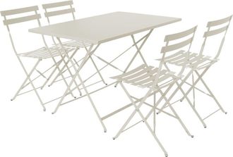 Sweeek Mesa de jard&iacute;n cuadrada plegable de metal, 4 sillas, beige