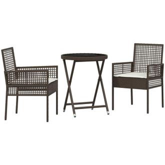 vidaXL Juego Bistro De Jard&iacute;n 3 Pcs Marr&oacute;n Polirat&aacute;n Vidaxl