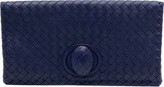 Bottega Veneta Pre-owned Womens Nappa Intrecciato Turn Lock Clutch - Dark Blue Leather - One Size