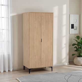 Seconique Miami 2 Door Wardrobe - Oak Effect / Black in Light Oak
