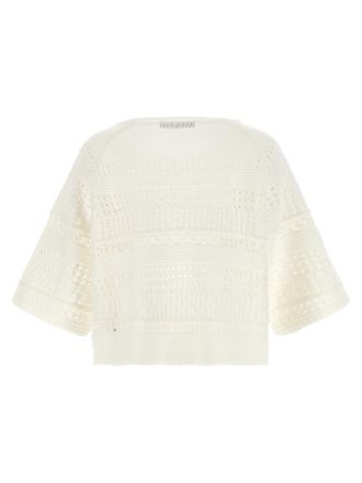 Max Mara Perforated Cotton Knit Sweater - White