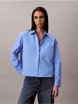 Calvin Klein Jeans Calvin Klein Womens Cotton Poplin Boxy Button-Down Shirt - Blue - XL