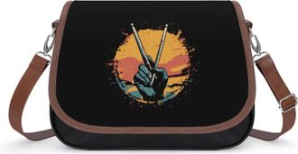 Generic Hand Holding Drum Sticks Womens Leather Crossbody Bags with Adjustable Strap Casual Printed Shoulder Handbag