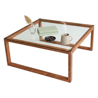 Dmora Dmora - Mesa De Caf&eacute; Gomeisa, Mesa De Centro Baja, Revistero Para Sof&aacute;, Estante De La Sala De Estar, 90x90h40 Cm, Nuez, Con Embalaje Reforzado