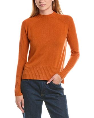 Fort&eacute; Cashmere Hi Low Rib Trim Funnel Neck 100% Cashmere Sweater