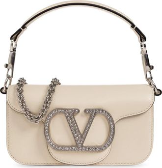 Valentino Garavani Tas met Kristal Versierd Logo - Dames - Handtassen - Beige - ONE Size - Leer - Tassen