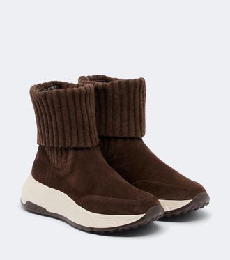 Hogan H669 knitted suede ankle boots