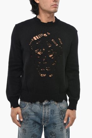 Alexander McQueen Maglia Girocollo DISTRESSED SKULL in Cotone Leggero Alexander McQueen