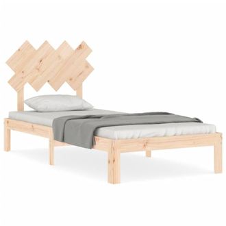 Berkfield Home Bed Frame with Headboard 90x200 cm Solid Wood in Light Tan