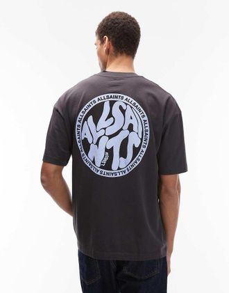 AllSaints Distortion - T-shirt nero slavato / verde azzurro