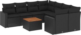 vidaXL Set De Sof&aacute;s De Jard&iacute;n 8 Piezas Y Cojines Rat&aacute;n Sint&eacute;tico Negro Vidaxl