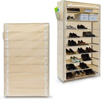 Relaxdays Set of 2 Relaxdays VALENTIN Shoe Racks, Storage Unit, 161x88x30 cm, Fabric Cover, 10 Shoe Shelves, Zipper, Anthracite