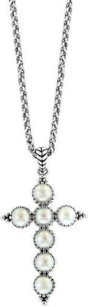 Effy Sterling Silver Freshwater Pearl Cross Pendant Necklace in White at Nordstrom Rack, Size 18