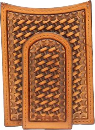 Nocona Belt Co. Tooled Front Pocket Money Clip Leather Wallet In Tan