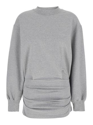 The Attico Grey Crewneck Mini Dress With Logo Lettering On The Front And Tight Skirt In Cotton Stretch Woman