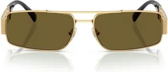 Versace 60mm Rectangular Sunglasses in Gold /Dark Brown at Nordstrom