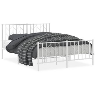 Berkfield Home Metal Bed Frame without Mattress with Footboard&not;White 140x190cm in White | Size: 140x190 cm