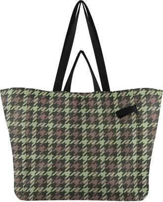 Generic Houndstooth Khaki print Reusable Canvas Tote Bag, Heavy Duty Grocery Shopping Bag with Large Capacity Hard Bottom Double Handles Work Groceries Travel