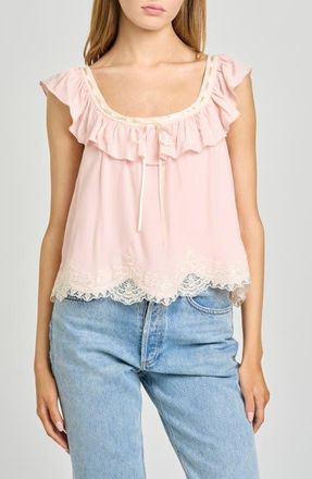 Wayf Wendy Lace Trim Ruffle Collar Top in Blush at Nordstrom, Size X-Large