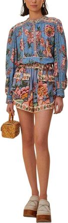 Farm Rio Wonderful Bouquet Blue Long Sleeve Blouse