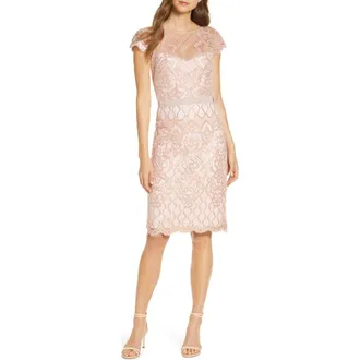 Tadashi Shoji Sequin Lace Body-Con Cocktail Dress in Antique Pink at Nordstrom, Size 2