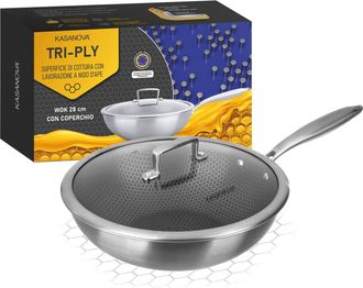 KASANOVA Wok 28 cm con coperchio a 3 strati Tri - ply