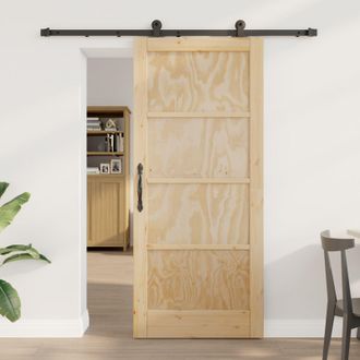 Berkfield Home Sliding Door with Hardware Set 86x198.5 cm Solid Wood Pine in Beige