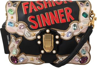 Dolce & Gabbana Vrouwen zwart leer Crystal Fashion Sinner Borse LUCIA tasje