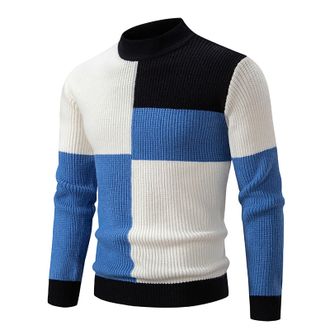 Generic Mens Half Turtle Neck Jumper - Slim Fit Colour Block Roll Neck Knitted Sweater, Warm Autumn Winter Turtle Neck Top, Stylish Polo Neck Knitwear Jumper 