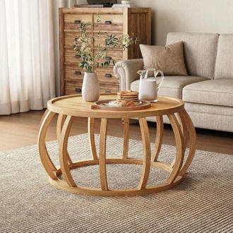 Tribesigns Tribesigns Solid Wood Coffee Table, 31.5-Inch Round Center Table with Curved Frame Base for Living Room, Easy Assembly, Natural