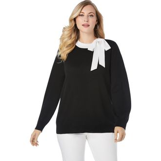 Jessica London Tie-Neck Sweater in Black at Nordstrom, Size 32