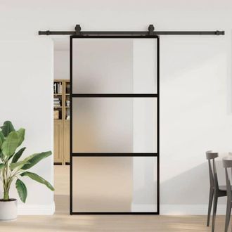 vidaXL Vidaxl - Puerta Corredera Herrajes Negro 102,5x205 Cm Vidrio Templado