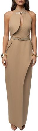 JLUXLABEL Aria Keyhole Halter Dress in Beige at Nordstrom, Size Small
