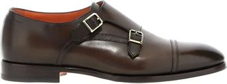 Santoni Schoenen, Heren, Bruin, 42 EU, Bruine Dubbele Gesp Platte Schoenen