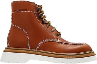 Dsquared2 Camelkleurige leren veterlaarzen met hoge schacht - Heren - Veterlaarzen - Bruin - 41 EU - Leer - Schoenen