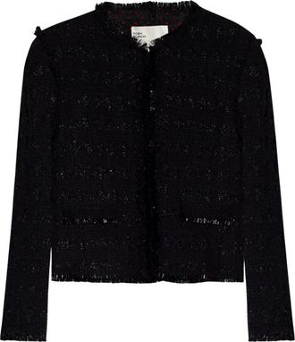 Tory Burch Wollen Jas met Franje Details - Dames - Blazers - Zwart - XS - Wol - Jassen
