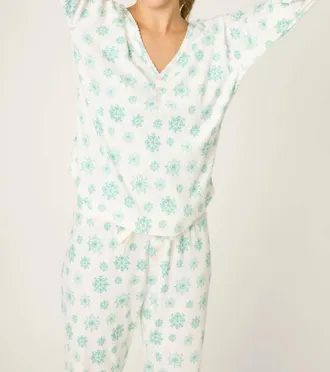PJ Salvage Snowflake Wishes Long Sleeve Top - Plus In Ivory
