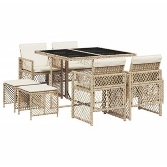 vidaXL Set Comedor De Jard&iacute;n 9 Pzas Con Cojines Rat&aacute;n Sint&eacute;tico Beige Vidaxl